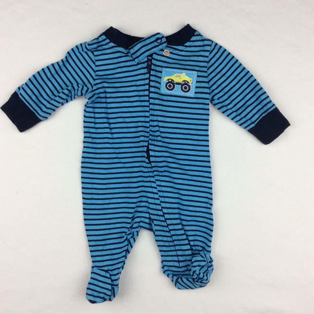 🍼 6/ $18 Blue and Black Striped  Footie Pajamas